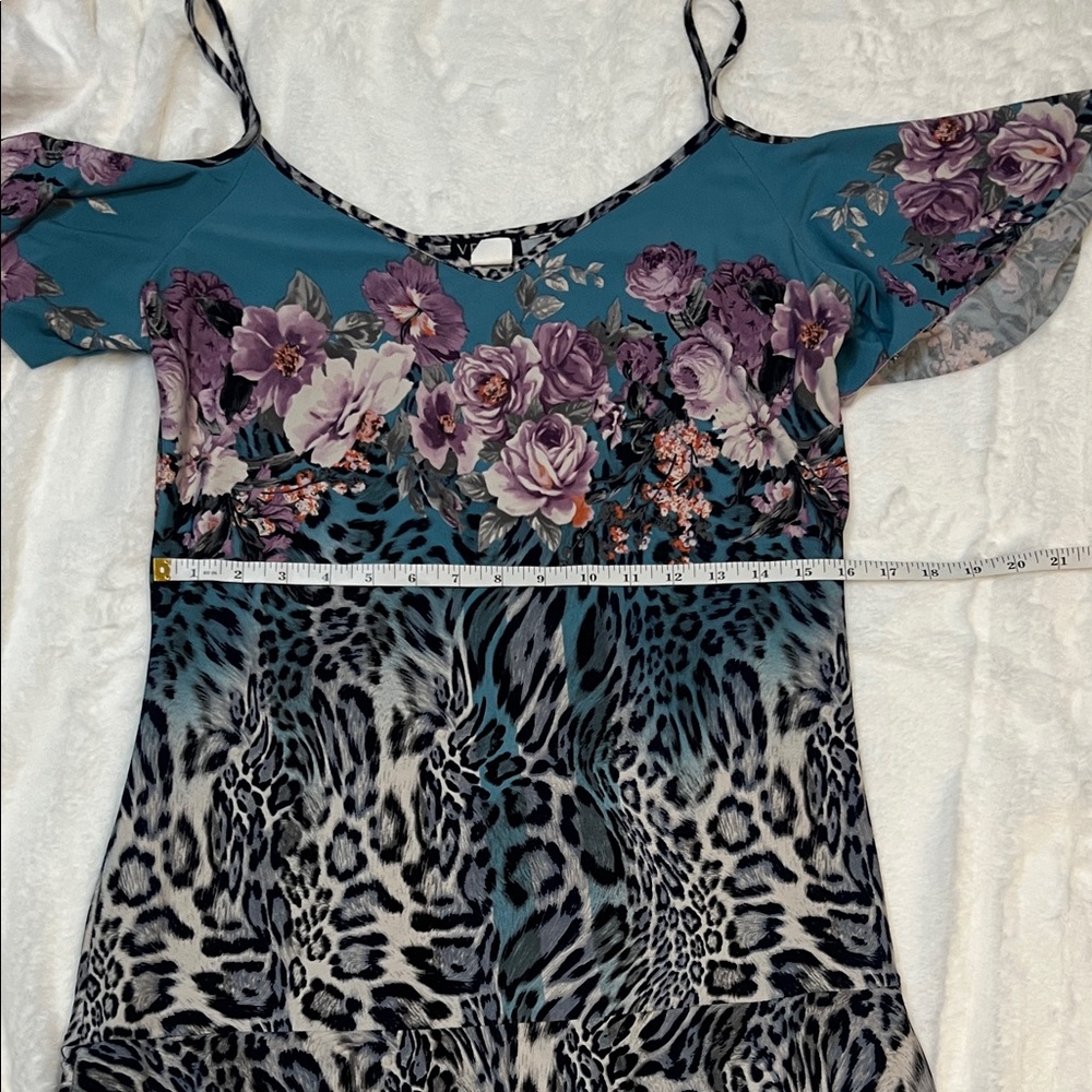 VENUS Teal and Purple Floral Leopard Mini Dress - Picture 4 of 7